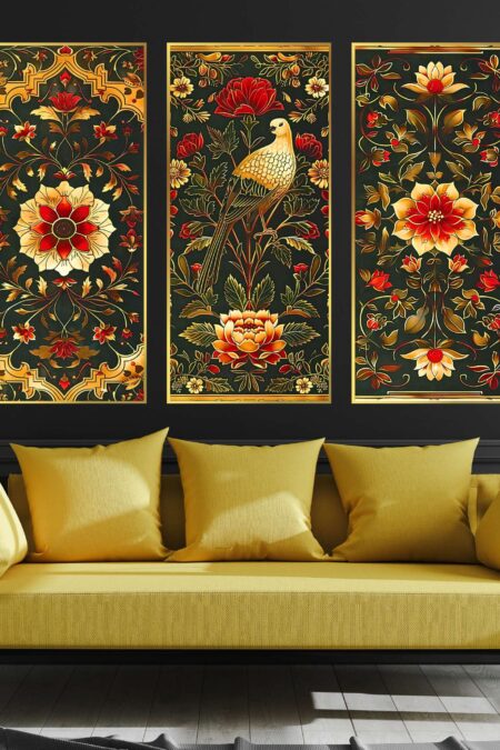 Set of Three large Wall Paintings for Wall Dacoration Golden Framed Wall Paintings for Living Room & Bedroom Wall Art for Home Decoration & Office Wall Décor (14x11 inch CH-LGD3-6)