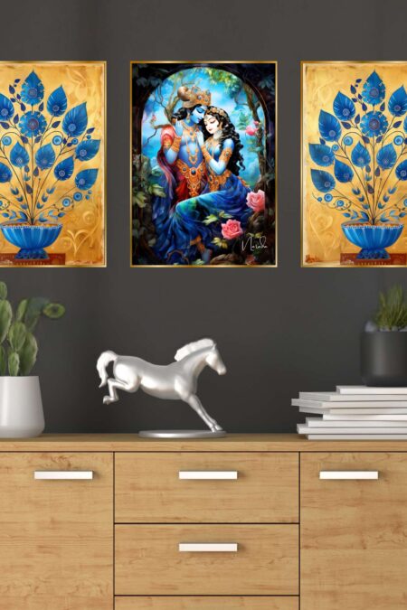 Set of Three Wall Paintings for Wall Dacoration Golden Framed Wall Paintings for Living Room & Bedroom Wall Art for Home Decoration & Office Wall Décor (18x12 inch CH-GD3-9)