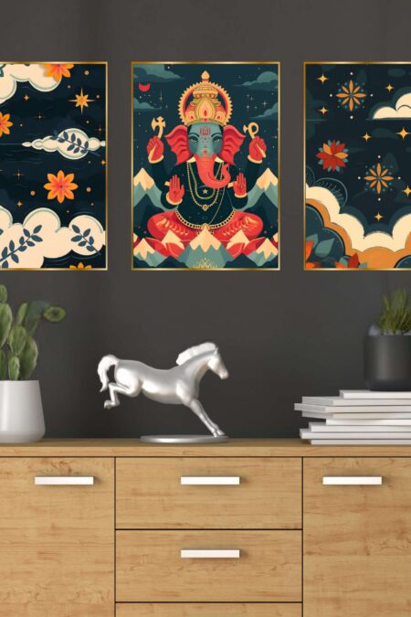 Set of Three Wall Paintings for Wall Dacoration Golden Framed Wall Paintings for Living Room & Bedroom Wall Art for Home Decoration & Office Wall Décor (18x12 inch CH-GD3-6)