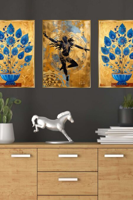 Set of Three Wall Paintings for Wall Dacoration Golden Framed Wall Paintings for Living Room & Bedroom Wall Art for Home Decoration & Office Wall Décor (18x12 inch CH-GD3-10)