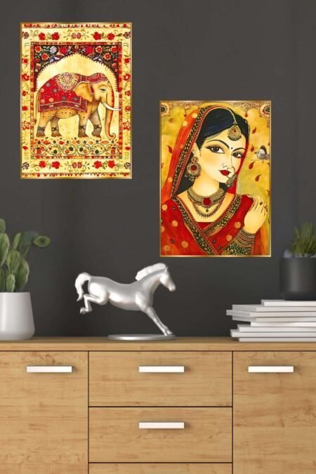 Set of Two Wall Paintings for Wall Dacoration Golden Framed Wall Paintings for Living Room & Bedroom Wall Art for Home Decoration & Office Wall Décor (14x11 inch CH-GD2-11)