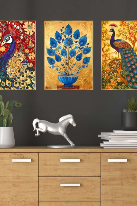 Set of Three Wall Paintings for Wall Dacoration Golden Framed Wall Paintings for Living Room & Bedroom Wall Art for Home Decoration & Office Wall Décor (18x12 inch CH-GD3-4)
