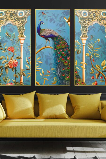 Set of Three large Wall Paintings for Wall Dacoration Golden Framed Wall Paintings for Living Room & Bedroom Wall Art for Home Decoration & Office Wall Décor (14x11 inch CH-LGD3-4)