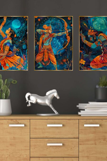 Set of Three Wall Paintings for Wall Dacoration Golden Framed Wall Paintings for Living Room & Bedroom Wall Art for Home Decoration & Office Wall Décor (18x12 inch CH-GD3-13)