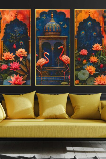 Set of Three large Wall Paintings for Wall Dacoration Golden Framed Wall Paintings for Living Room & Bedroom Wall Art for Home Decoration & Office Wall Décor (14x11 inch CH-LGD3-1)